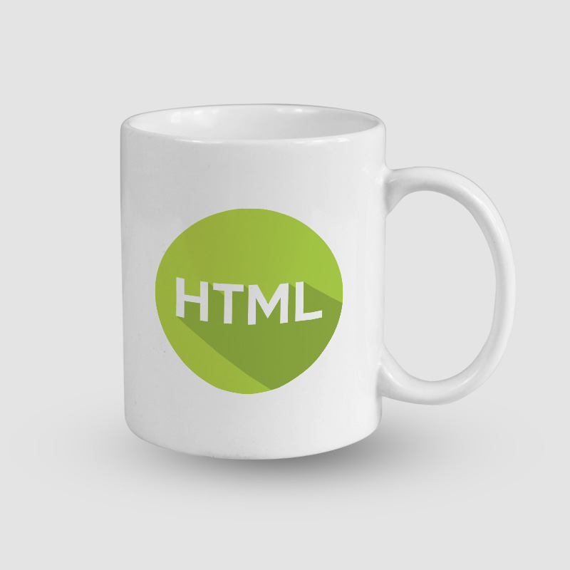HTML Tasarımlı Beyaz Porselen Kupa Bardak