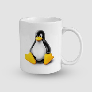 Linux Tasarımlı Beyaz Porselen Kupa Bardak