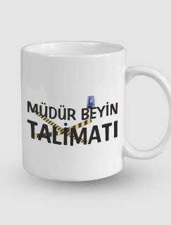 Müdür Beyin Talimatı Yazılı Polis Mesleki Esprili Beyaz Porselen Kupa Bardak