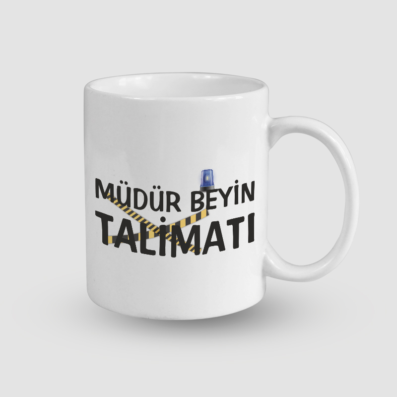 Müdür Beyin Talimatı Yazılı Polis Mesleki Esprili Beyaz Porselen Kupa Bardak