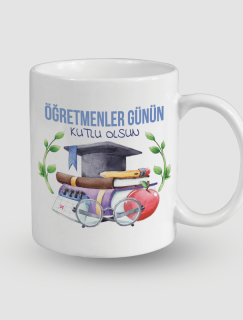 Öğretmenler Günün Kutlu Olsun Yazılı Beyaz Porselen Kupa Bardak