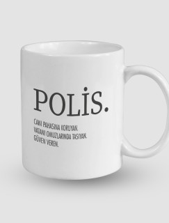 Polisliğin Özeti Tasarımlı Beyaz Porselen Kupa Bardak