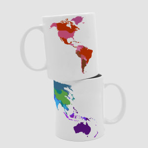 Renkli Dünya Haritası Tasarımlı Beyaz Porselen Kupa Bardak