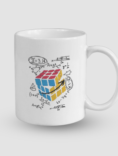 Rubik Küp Tasarımlı Matematik İşlemli Beyaz Porselen Kupa Bardak