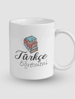 Türkçe Öğretmeni Kitap Tasarımlı Beyaz Porselen Kupa Bardak