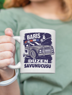 Barış ve Düzen Savunucusu Polisler Tasarımlı Beyaz Porselen Kupa Bardak