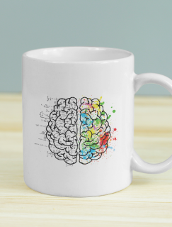 Beynin İki Lobu Tasarımlı Beyaz Porselen Kupa Bardak