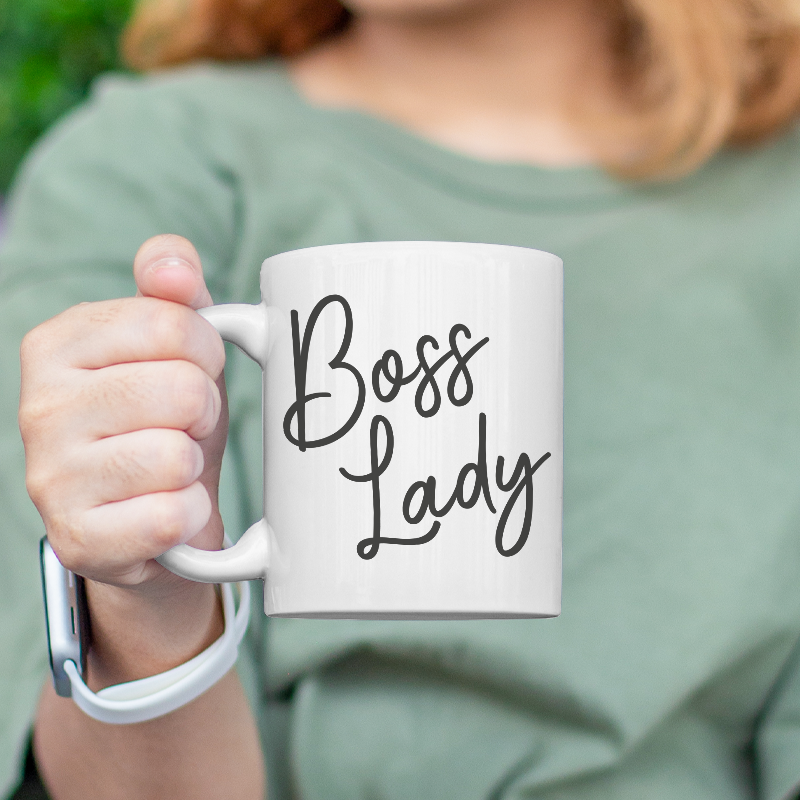 Boss Lady Yazılı Beyaz Porselen Kupa Bardak