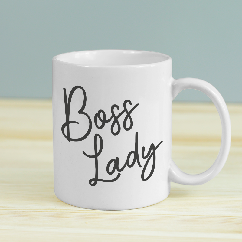 Boss Lady Yazılı Beyaz Porselen Kupa Bardak