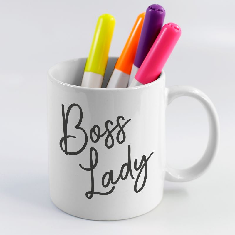 Boss Lady Yazılı Beyaz Porselen Kupa Bardak