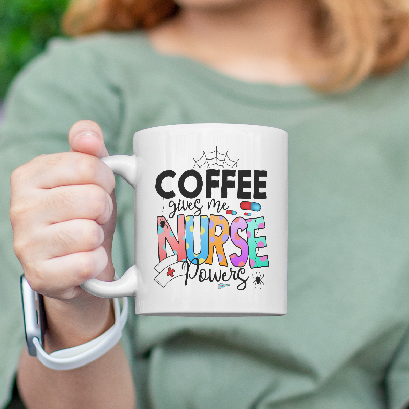 Coffee Gives me Nurse Power Yazılı Beyaz Porselen Kupa Bardak