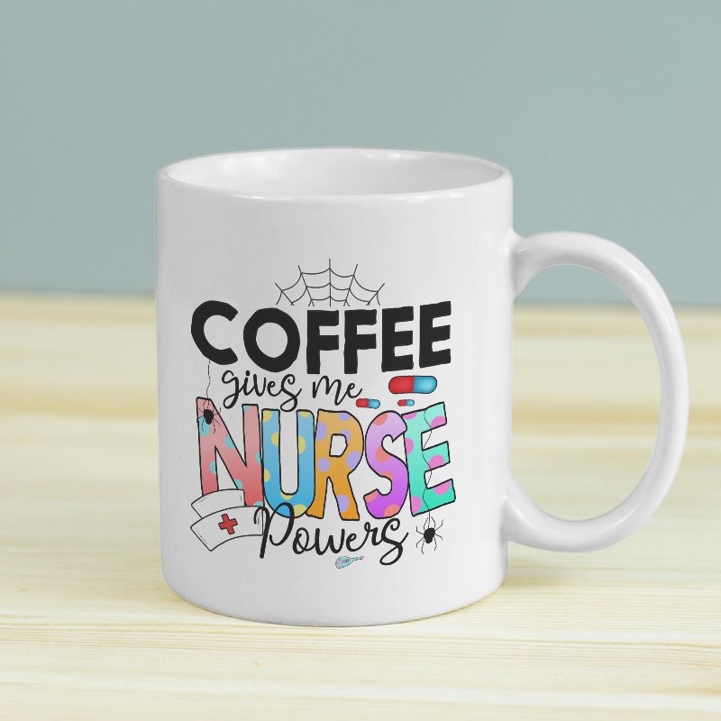Coffee Gives me Nurse Power Yazılı Beyaz Porselen Kupa Bardak