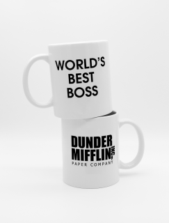 The Office Dunder Mifflin - Best Boss Yazılı Çift Taraflı Beyaz Porselen Kupa Bardak