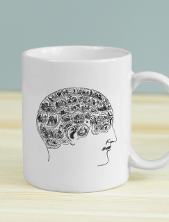 Frenoloji Beyin Tasarımlı Beyaz Porselen Kupa Bardak