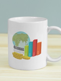 Global Ekonomi Temalı Beyaz Porselen Kupa Bardak