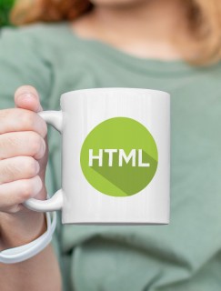 HTML Tasarımlı Beyaz Porselen Kupa Bardak