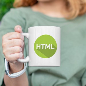 HTML Tasarımlı Beyaz Porselen Kupa Bardak