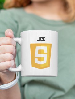 JavaScript Tasarımlı Beyaz Porselen Kupa Bardak