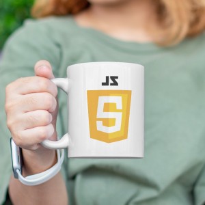 JavaScript Tasarımlı Beyaz Porselen Kupa Bardak