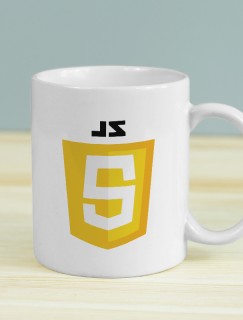 JavaScript Tasarımlı Beyaz Porselen Kupa Bardak