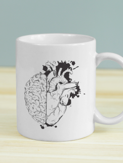 Kalp ve Beyin Tasarımlı Beyaz Porselen Kupa Bardak