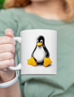 Linux Tasarımlı Beyaz Porselen Kupa Bardak