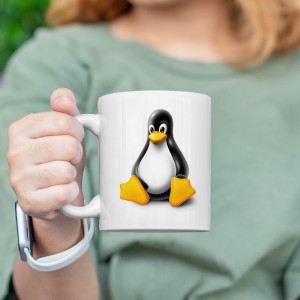 Linux Tasarımlı Beyaz Porselen Kupa Bardak