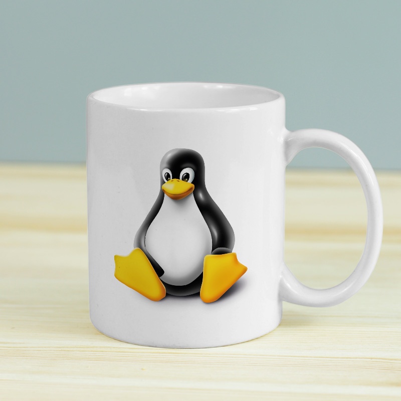 Linux Tasarımlı Beyaz Porselen Kupa Bardak