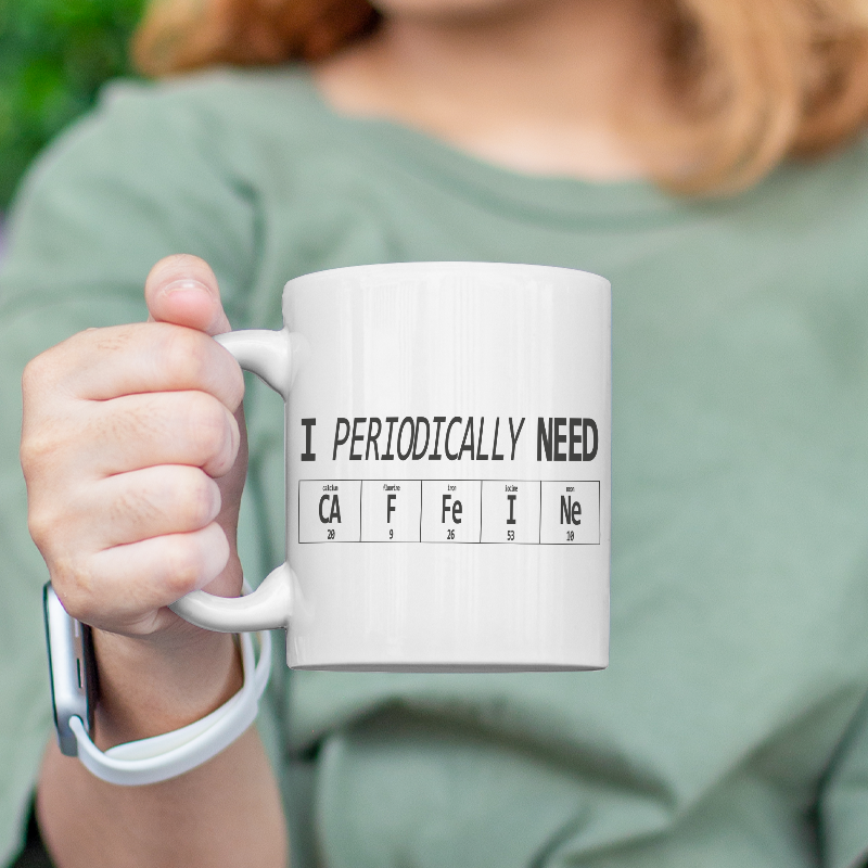 Periodically Need Caffeine Yazılı Periyodik Tablo Esprili Beyaz Porselen Kupa Bardak