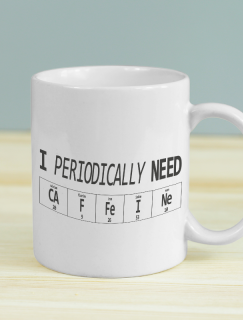 Periodically Need Caffeine Yazılı Periyodik Tablo Esprili Beyaz Porselen Kupa Bardak