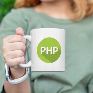 PHP Tasarımlı Beyaz Porselen Kupa Bardak