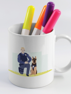 Polis ve K9 Köpeği Tasarımlı Beyaz Porselen Kupa Bardak