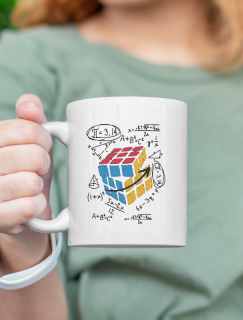 Rubik Küp Tasarımlı Matematik İşlemli Beyaz Porselen Kupa Bardak