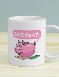 Save Money Domuzcuk Tasarımlı Beyaz Porselen Kupa Bardak