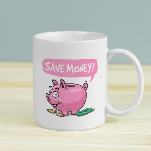 Save Money Domuzcuk Tasarımlı Beyaz Porselen Kupa Bardak