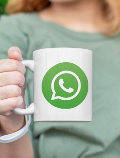 WhatsApp Logosu Tasarımlı Beyaz Porselen Kupa Bardak