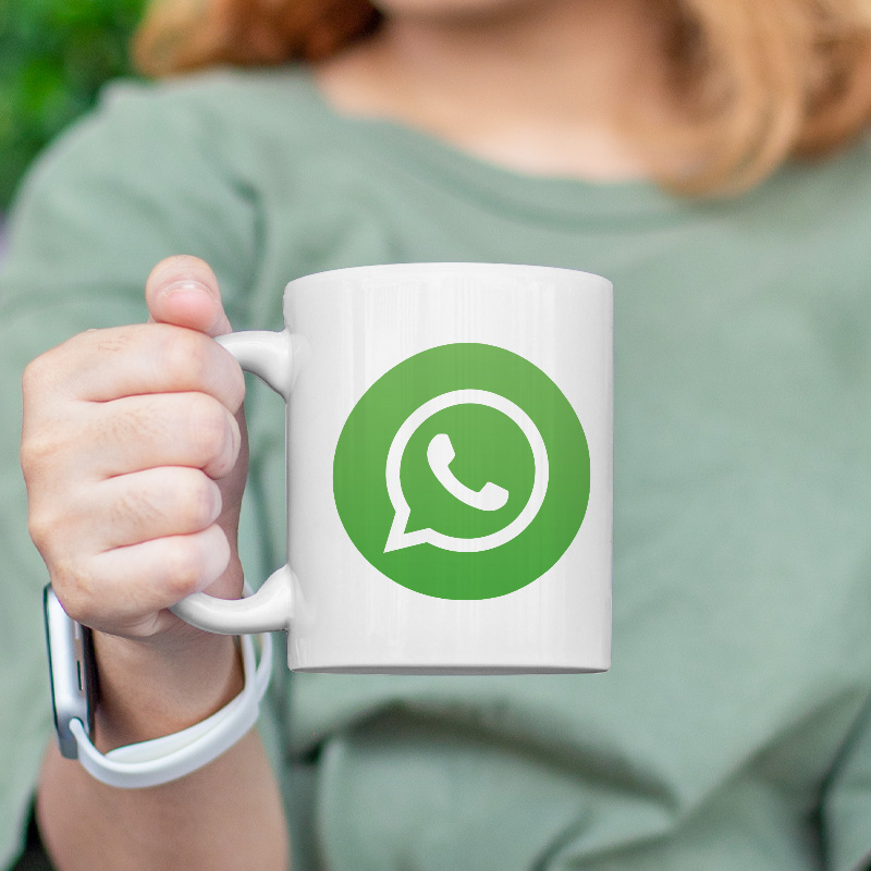 WhatsApp Logosu Tasarımlı Beyaz Porselen Kupa Bardak