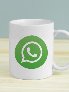 WhatsApp Logosu Tasarımlı Beyaz Porselen Kupa Bardak