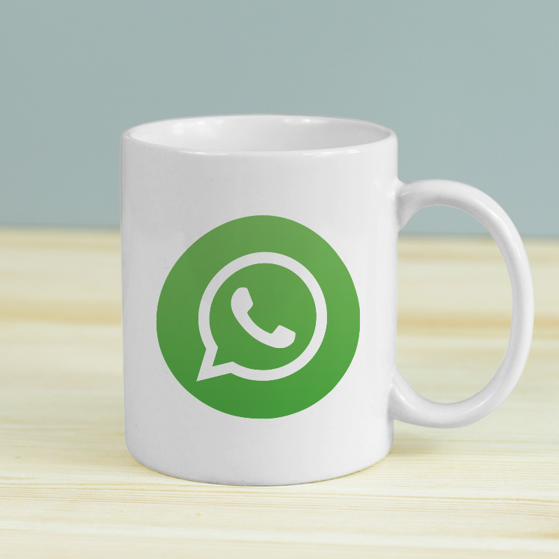 WhatsApp Logosu Tasarımlı Beyaz Porselen Kupa Bardak