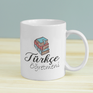 Türkçe Öğretmeni Kitap Tasarımlı Beyaz Porselen Kupa Bardak