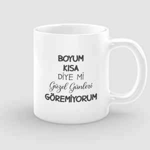 Boyum Kısa Diye Mi Esprili Beyaz Porselen Kupa Bardak