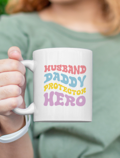 Husband Dady Protector Hero Yazılı Beyaz Porselen Kupa Bardak