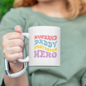 Husband Dady Protector Hero Yazılı Beyaz Porselen Kupa Bardak