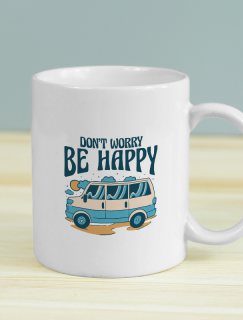 Don't Worry Be Happy Tasarımlı Beyaz Porselen Kupa Bardak