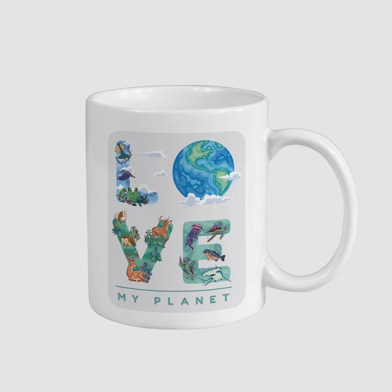 Love My Planet Tasarımlı Beyaz Porselen Kupa Bardak