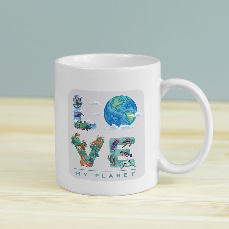 Love My Planet Tasarımlı Beyaz Porselen Kupa Bardak