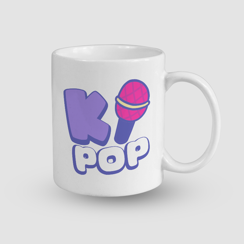 K-Pop Mikrofonlu Beyaz Porselen Kupa Bardak