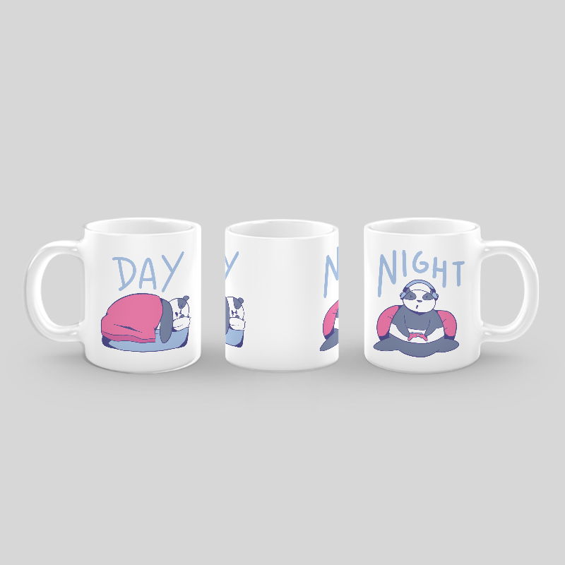 Day and Night Gamer Modu Beyaz Porselen Kupa Bardak