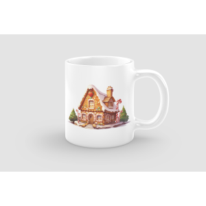 Gingerbread House Tasarımlı Beyaz Porselen Kupa Bardak