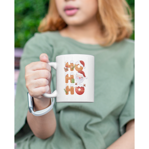 Ho Ho Ho Noel Baba Tasarımlı Beyaz Porselen Kupa Bardak